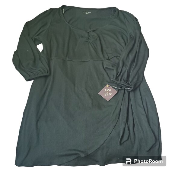 Ava & Viv womens plus size 4X ballon long sleeve wrap dress Drawstring Black - Picture 2 of 14